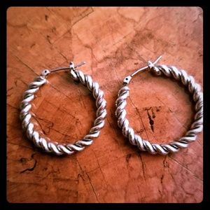 Silver braided hoop earrings